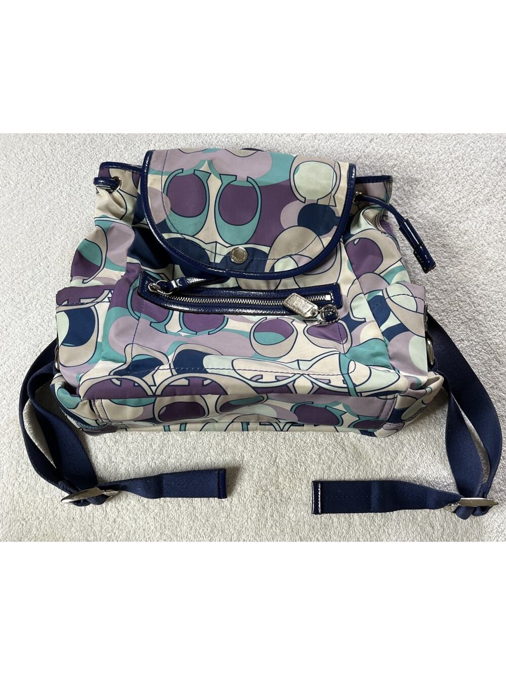 Coach Kyra Scarf Print Blue Purple Nylon Backpack F19279